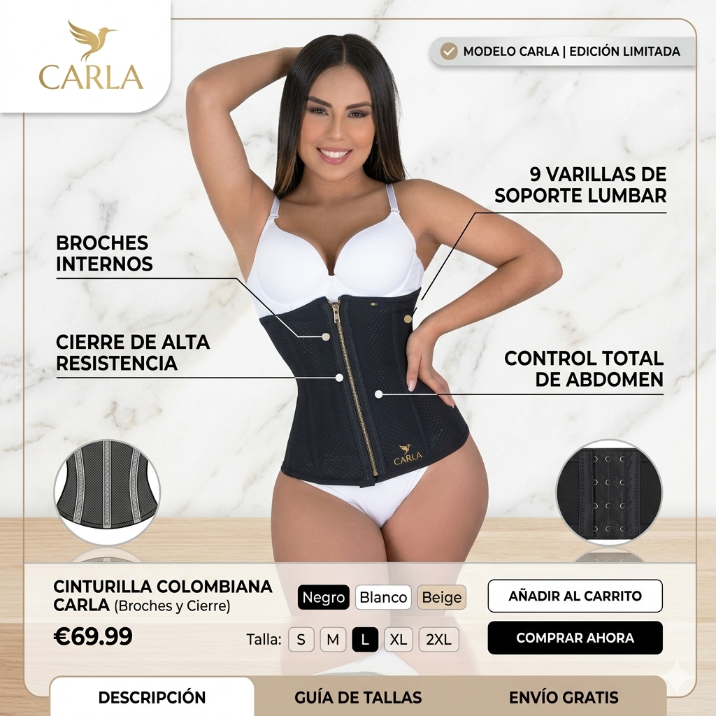 aja Cinturilla Colombiana 9 Varillas | Broches, Cierre y Doble Ajuste Premium